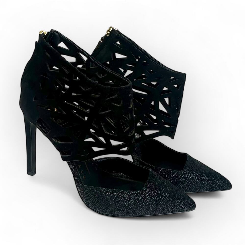 Dolce Vita Women's Kayden Pumps Size 6.5 Black Nubuck Leather Cutout Heels - Picture 2 of 12